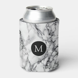 White Marble Can Cooler with Custom Letter