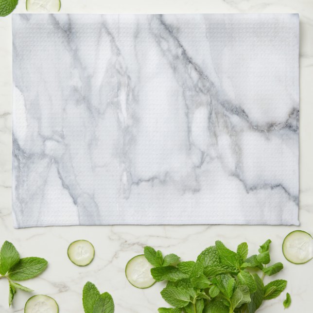 White Marble Carrara Calacatta Texture  Tea Towel (Folded)