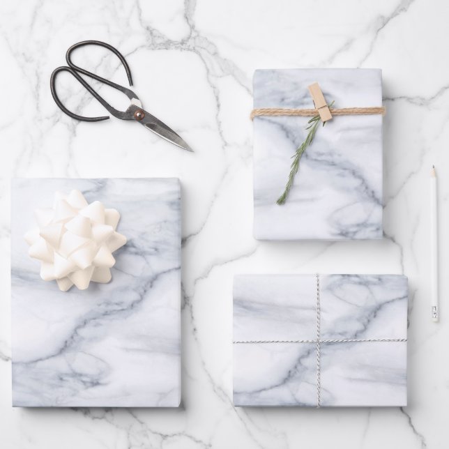 White Marble Carrara Calacatta Texture Wrapping Paper Sheet (Front)