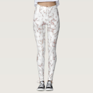 White Marble Carrara Rose Gold Glitter Texture Leggings