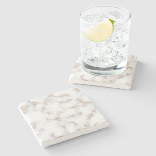 White Marble Carrara Rose Gold Glitter Texture Stone Coaster