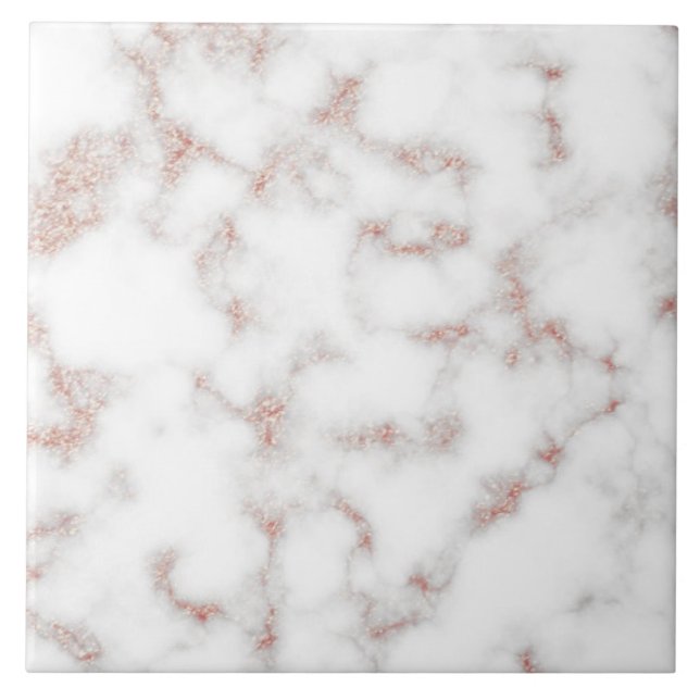 White Marble Carrara Rose Gold Glitter Texture Tile (Front)