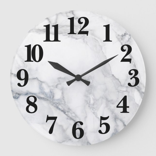White Marble Carrara Texture Large Clock (Front)