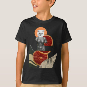 White Marble Cat Sticker T-Shirt