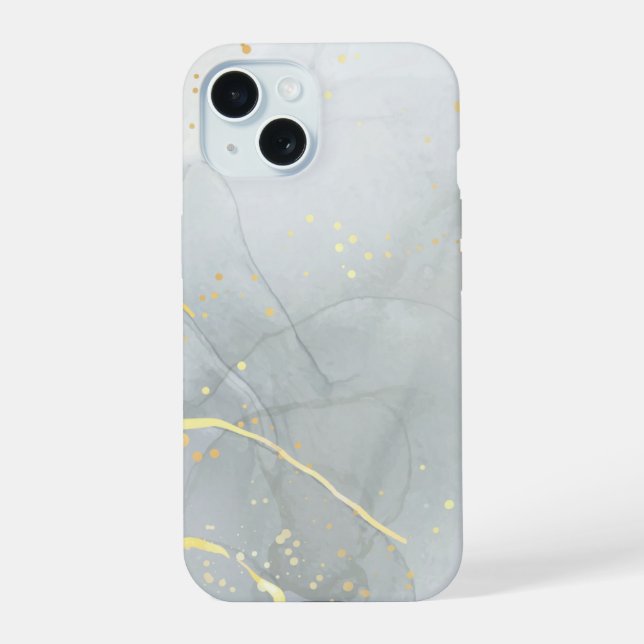 White Marble Chic Glitter iPhone 15 Case (Back)