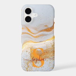 white marble chic gold glitter monogram