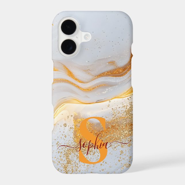 white marble chic gold glitter monogram (Back)