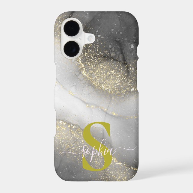 white marble chic gold glitter monogram (Back)