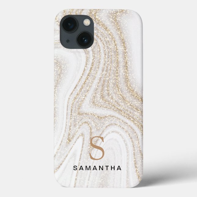 White marble chic gold glitter monogram Case-Mate  Case-Mate iPhone Case (Back)