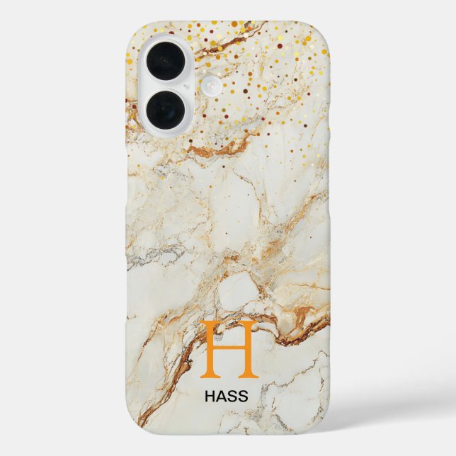 White marble chic gold glitter monogram Case-Mate iPhone case (Back)