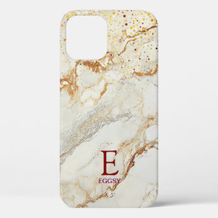 White marble chic gold glitter monogram iPhone 12 case