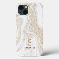 White marble chic gold glitter monogram Case-Mate 