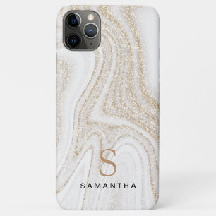 White marble chic gold glitter monogram Case-Mate iPhone case