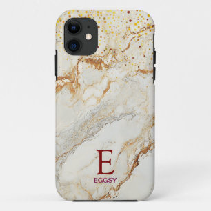 White marble chic gold glitter monogram Case-Mate iPhone case