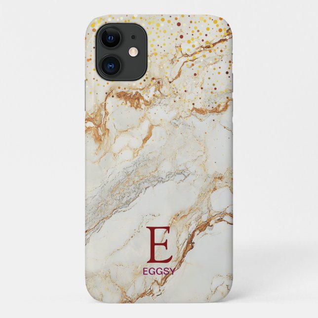 White marble chic gold glitter monogram Case-Mate iPhone case (Back)