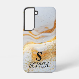 white marble chic gold glitter monogram samsung galaxy case