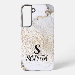 white marble chic gold glitter monogram samsung galaxy case