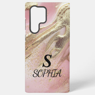 white marble chic gold glitter monogram samsung galaxy case