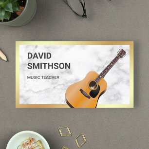 White Marble Classy Guitar Music Teacher Guitarist Business Card