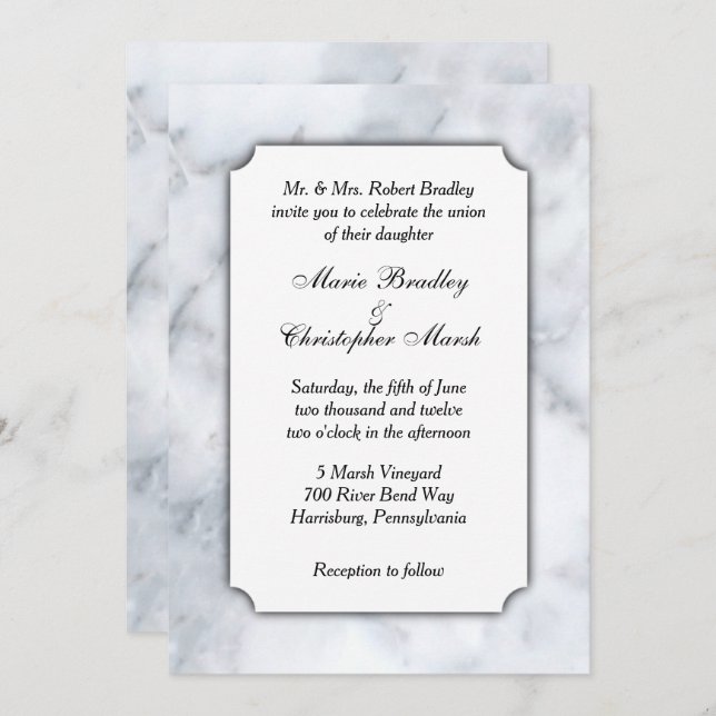White Marble Classy Wedding Invitation (Front/Back)