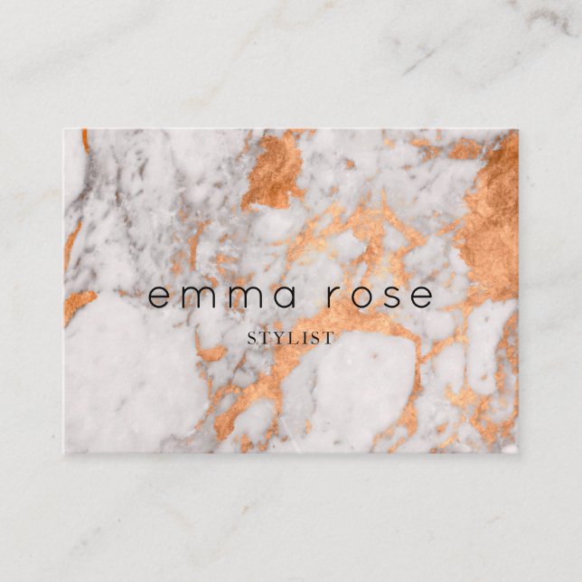 White Marble & Copper Business Card (Front)