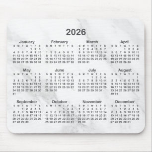 White Marble Dark Grey 2026 Calendar Mouse Pad