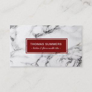 White Marble Dark Red Accent Business Card