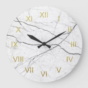 White Marble Depiction Wall Clock Gold Numerals