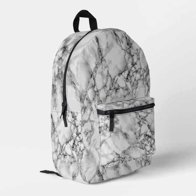 White Marble Design Backpack (Back Corner Left)
