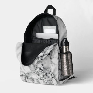 White Marble Design Printed Backpack