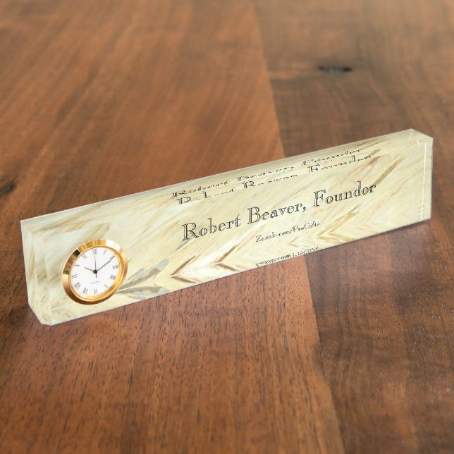 White Marble Desk Nameplate With Clock (Side)