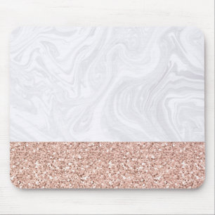 White Marble Dipped in Rose Gold Glitter Mousepad