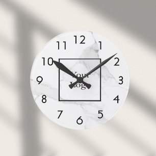 White marble elegant classic business logo  round clock