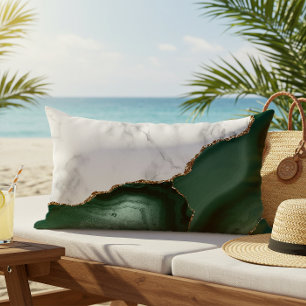 White Marble Emerald Green Agate Gold Glitter Lumbar Cushion