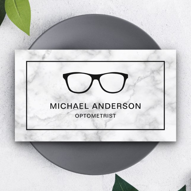 White Marble Eyeglasses Eye Doctor Optometrist Business Card (Creator Uploaded)