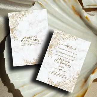 White Marble Floral Lace Islamic Muslim Mehndi Invitation
