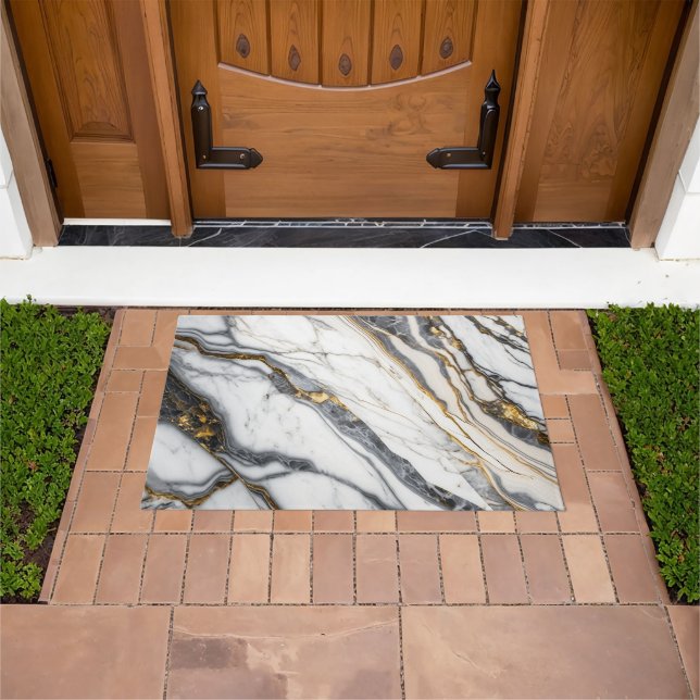 White Marble Flower   Doormat (Outdoor)