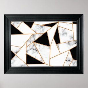 White Marble Geometric in Gold Poster