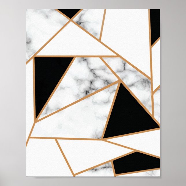 White Marble Geometric in Gold Poster (Front)