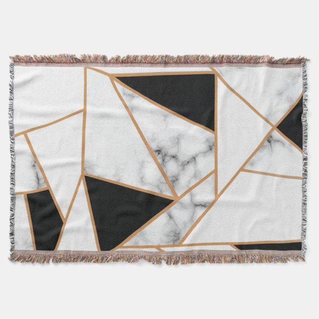 White Marble Geometric in Gold Throw Blanket (Front)