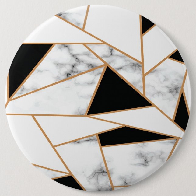 White Marble Geometric pattern in Gold 6 Cm Round Badge (Front)