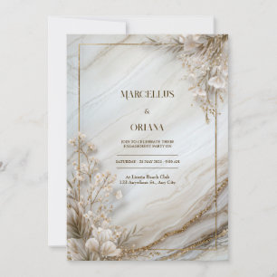 White Marble Gilded Botanical Wedding Invitation