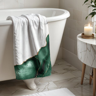 White Marble Gilded Emerald Green Agate Bath Towel