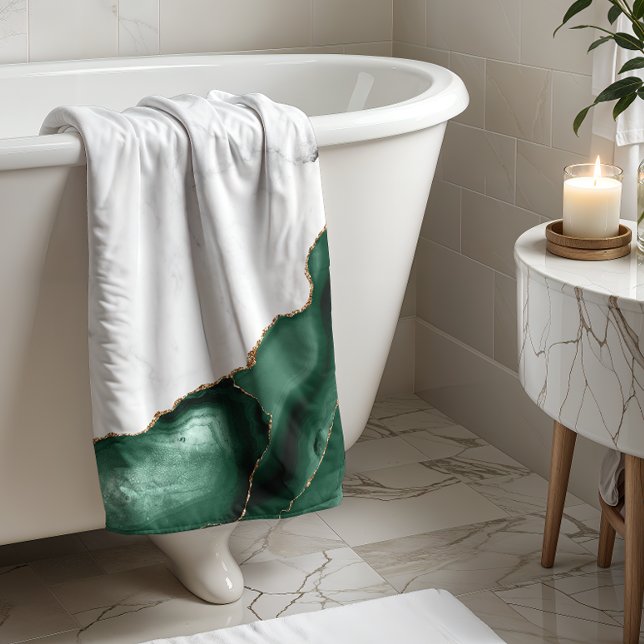 White Marble Gilded Emerald Green Agate Bath Towel (Creator Uploaded)