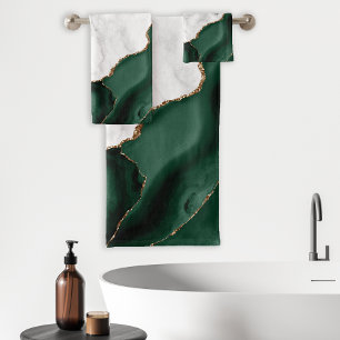White Marble Gilded Emerald Green Agate Bath Towel Set