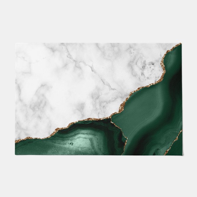 White Marble Gilded Emerald Green Agate Doormat (Front)