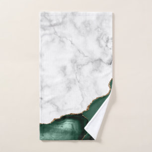 White Marble Gilded Emerald Green Agate Hand Towel