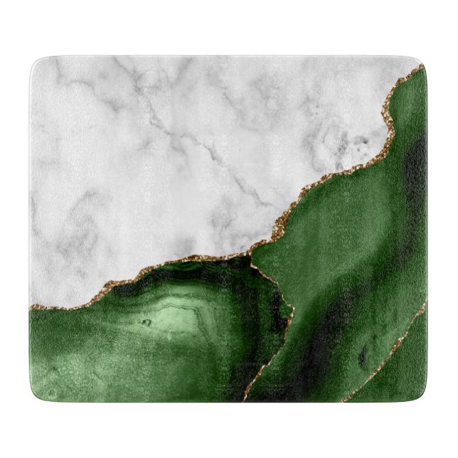 White Marble Gilded Green Agate Cutting Board (Front)