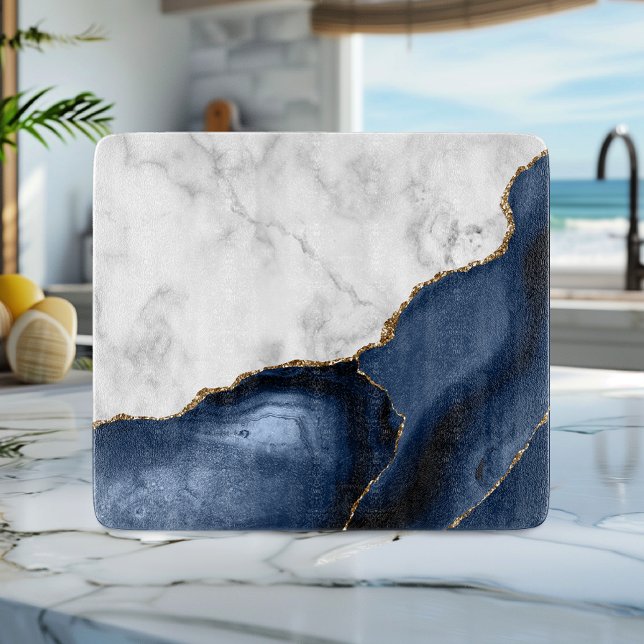 White Marble Gilded Navy Blue Agate Cutting Board (Creator Uploaded)