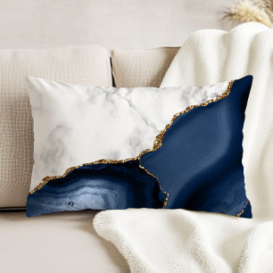 White Marble Gilded Navy Blue Agate Decorative Cushion
